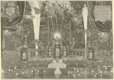 Vuurwerk te Den Haag voor de Vrede van Aken, 1749 door Iven Besoet