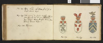 Illustratie uit een privéarchief in de Nationale Bibliotheek met de titel Insignia quædam virorum illustrium in Norvegia quodam habitantium van Iver Nielssøn Hirtzholm door Iver Hirtzholm