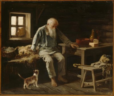 Oude Man met Zijn Kat door Iwan Andrejewitsch Pelewin