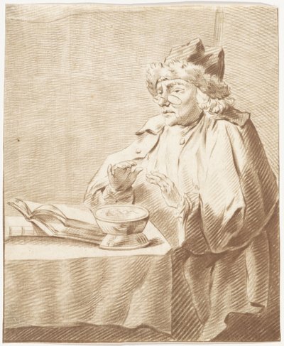 Portret van Jurraan Buttner bij een komfoor door Izaak Jansz. de Wit