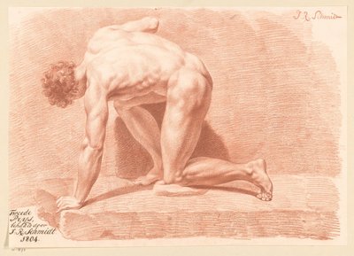 Knielend mannelijk naakt, van opzij gezien (2e prijs 1804) door Izaak Riewert Schmidt