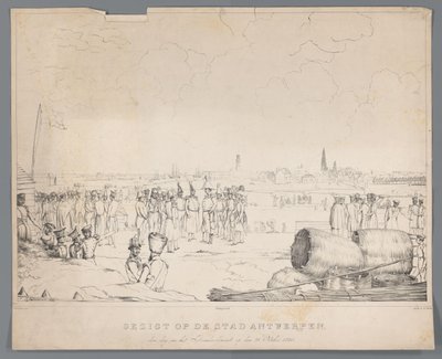 Gezicht op de stad Antwerpen den dag na het Bombardement, op den 28 October 1830 door Izaak Schouman