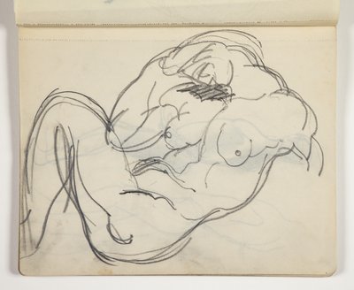 Liggende Naakte Mannen- of Vrouwenfiguur; Mogelijk Studie naar Klassieke Beeldhouwkunst door J.A. Jerichau