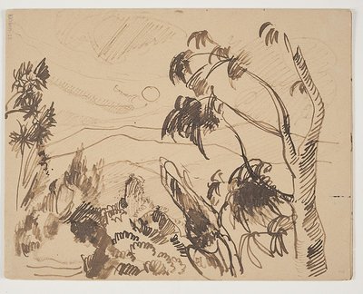 Zuid-Frans landschap met bomen op de voorgrond door J.A. Jerichau