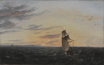 Een zeelandschap. De kust van het eiland Rügen in avondlicht door Johan Christian Dahl