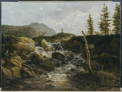 Bergachtig landschap met een waterval, Noorwegen door Johan Christian Dahl