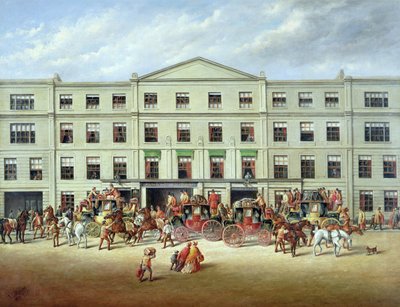 Paarden wisselen buiten de Plough Inn, Cheltenham door J.C. Maggs