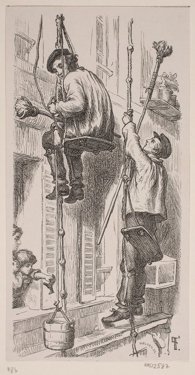Murerfolk bezig aan de buitenkant van een huis in Parijs door J.C. Nielsen