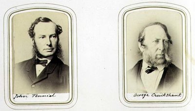 Portretten van Sir John Tenniel (1820-1914) en George Cruikshank (1792-1878) ca. 1860 (albumine afdruk) door J.C. Watkins