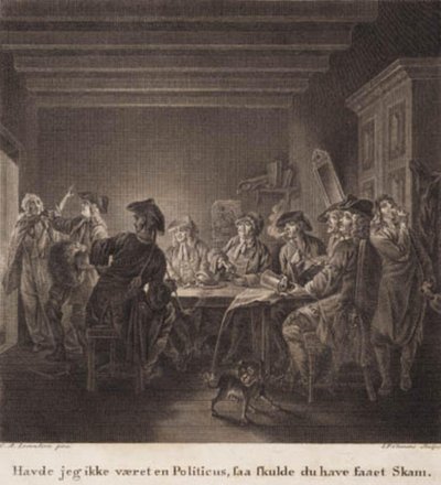 De politieke pottenbakker. "Had ik geen politicus geweest, dan zou je schaamte hebben gekregen." Gravure naar Lorentzens Holberg Galerij door J.F. Clemens