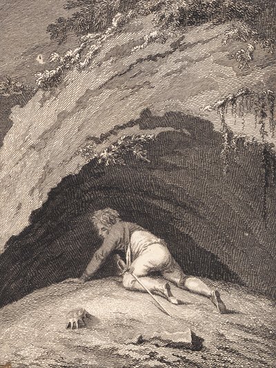 De verslagen Niels Klim kruipt in de grot door J.F. Clemens