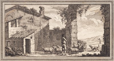 Een herder met schapen en geiten door J.F. Clemens