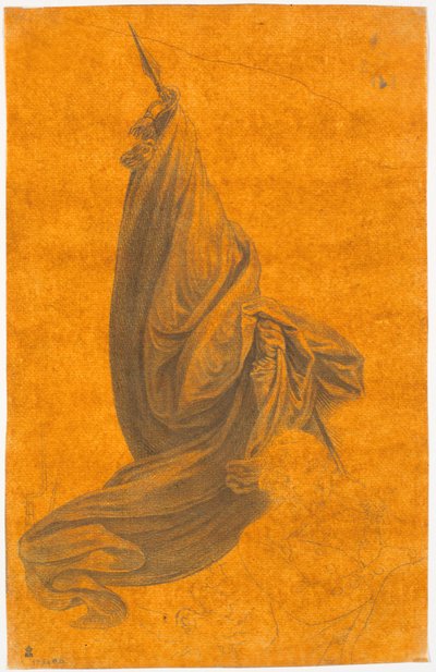 Vlag en licht geschetste vaandeldrager door J.F. Clemens