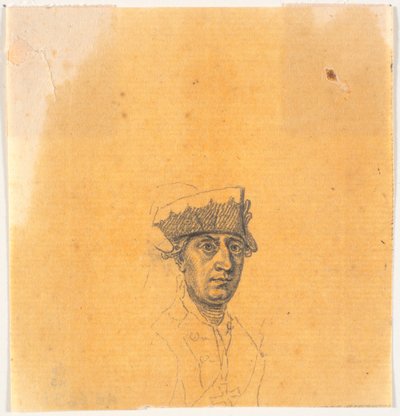 Voorbereiding voor een van de hoofden voor de gravure: Frederik de Grote rijdt naar huis na een revue in Potsdam door J.F. Clemens