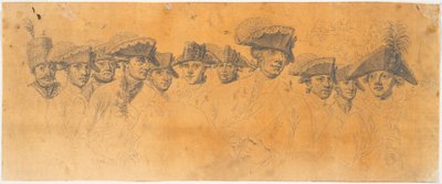 Voorbereiding voor de gravure: Frederik de Grote rijdt naar huis na een revue in Potsdam door J.F. Clemens