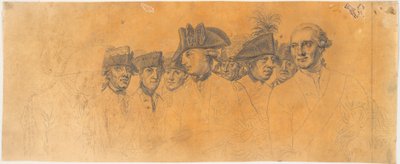 Voorbereiding voor de gravure: Frederik de Grote rijdt naar huis na een revue in Potsdam door J.F. Clemens