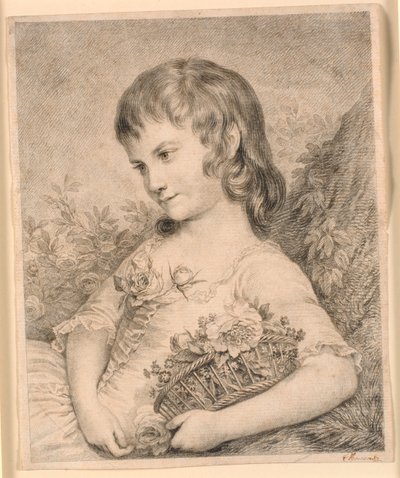 Klein meisje met een bloemenmand (Octavie Diodati) door J.F. Clemens