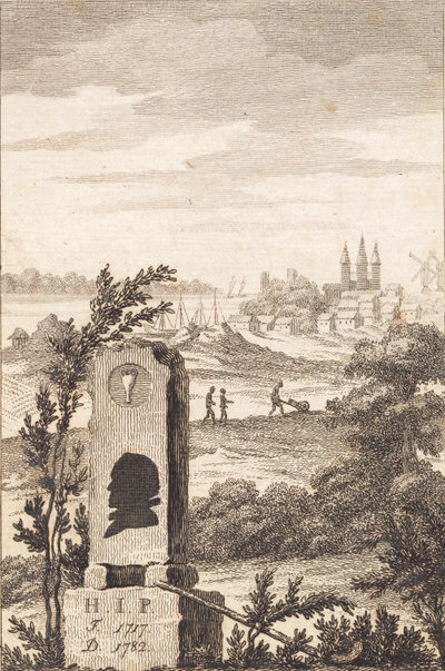 Gedenkteken voor Hans Jakob Paludan. Titelblad voor "Beschrijving over de stad Kalundborg" door J.F. Clemens