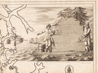 Titelvignet voor een zeekaart door J.F. Clemens