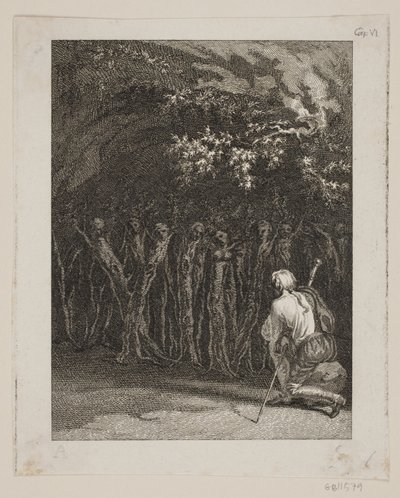 Houten mensen in gebed op de dag van de onbegrijpelijke god door J.F. Clemens