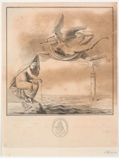 Ontwerp voor titelgravure voor P. Løvenørns Anviisning voor de Seilende in Kattegattet door J.F. Clemens