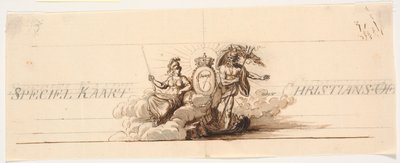 Ontwerp voor titelvignet en uitzicht voor kaart van Christiansø door J.F. Clemens
