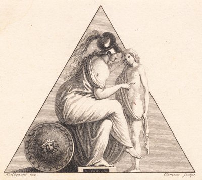 Vignet dat Pallas Athene toont die een jonge man het leven schenkt door J.F. Clemens