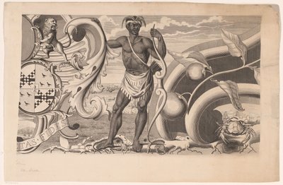 Deel van de rand van een kaart van Suriname (rechterdeel) door J.G. de la Croix