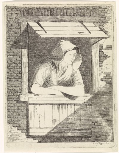 Vrouw bij een open raam door J.H. Pluygers