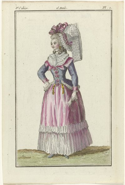 Magasin des Modes Nouvelles Françaises et Anglaises, kopie naar 1787, Pl. 1, 8e cahier door J.J. Tuttot
