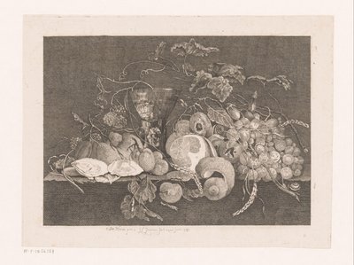 Stilleven met vruchten en oesters door J.L.L.C. Zentner