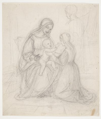 Zittende Madonna met kind en knielende vrouw door J.L. Lund