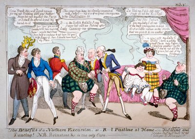 De voordelen van een noordelijke excursie, of R-l tijdverdrijf thuis, d.w.z. vioolspelen en dansen!, ca. 1822 door JL Marks