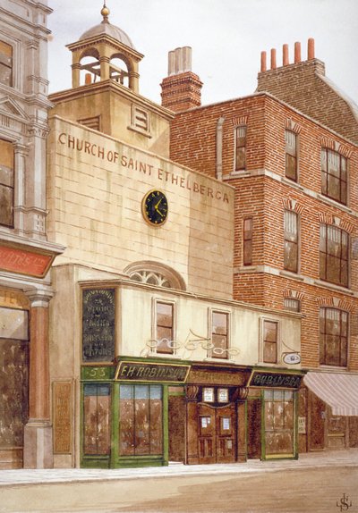 Kerk van St. Ethelburga-de-Maagd binnen Bishopsgate, City of London, 1860 door JL Stewart
