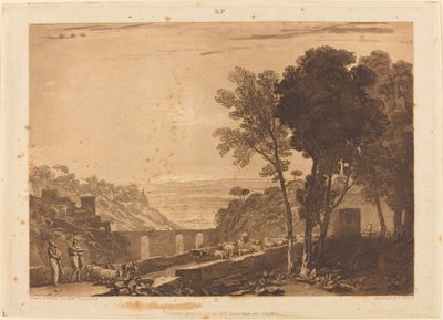 De brug en geiten, gepubliceerd 1812 door Joseph Mallord William Turner