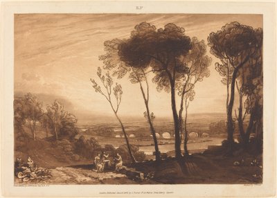 De brug in de verte, gepubliceerd 1808 door Joseph Mallord William Turner