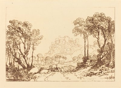 Het kasteel boven de weiden, gepubliceerd 1808 door Joseph Mallord William Turner