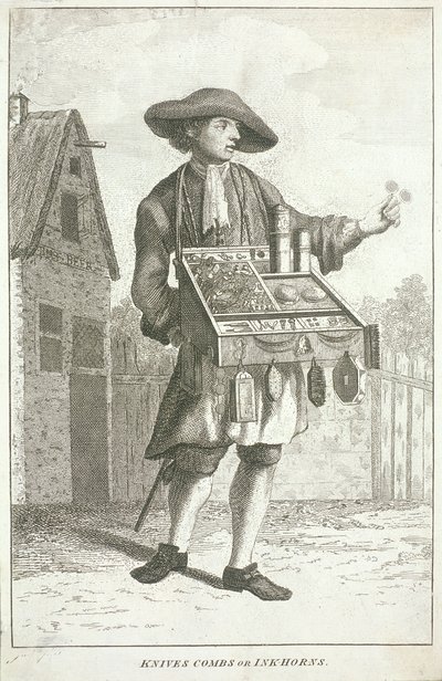 Messen Kammen of Inktpotten, Cries of London, ca. 1750 door JM