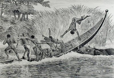 Woedende Nijlpaard Kantelt een Boot door J.M. Corner