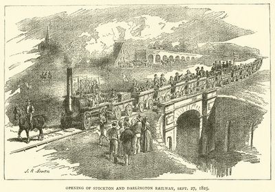 Opening van Stockton en Darlington Railway, 27 september 1825 door J.R. Brown