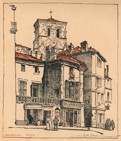 De Place du Murier, met de toren van de kerk van St Andre, in Angouleme, Frankrijk door JR Rowe