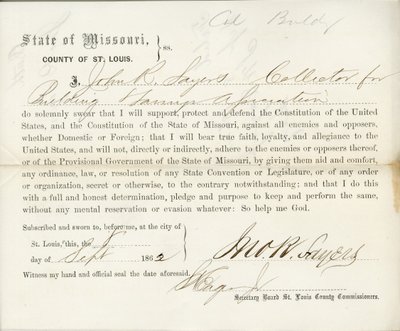 Loyaliteitseed van John R. Sayers uit Missouri, County of St. Louis door J.R. Sayers