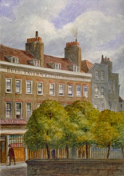 Uitzicht op de Bell Tavern, Church Row, Aldgate, City of London, 1870 door JT Wilson