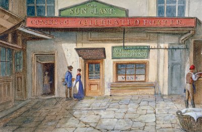 Uitzicht op de zon en laatste herberg in Newgate Market, Paternoster Square, City of London, 1867 door JT Wilson