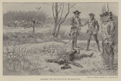 Alamance, de eerste slag van de revolutie (litho) door J. (after) Steeple Davis