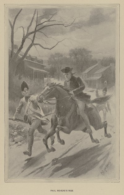 De rit van Paul Revere (litho) door J. (after) Steeple Davis