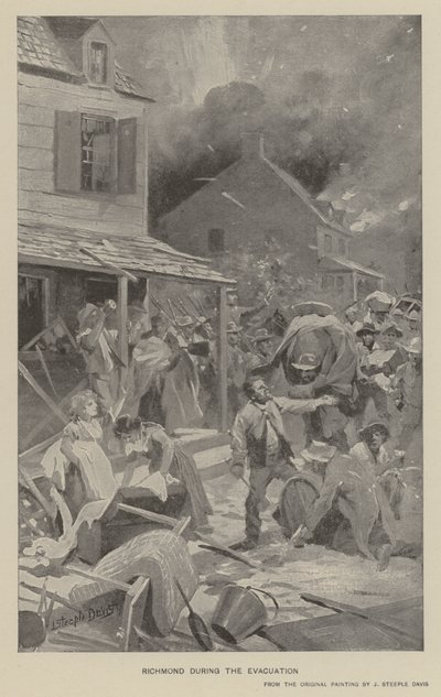 Richmond tijdens de evacuatie (litho) door J. (after) Steeple Davis