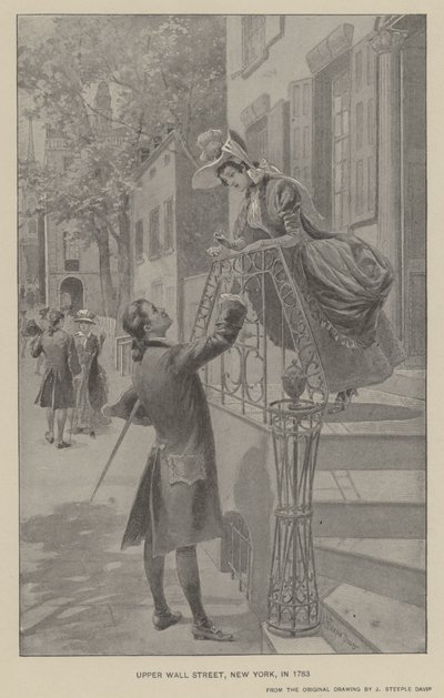 Upper Wall Street, New York, in 1783 (litho) door J. (after) Steeple Davis