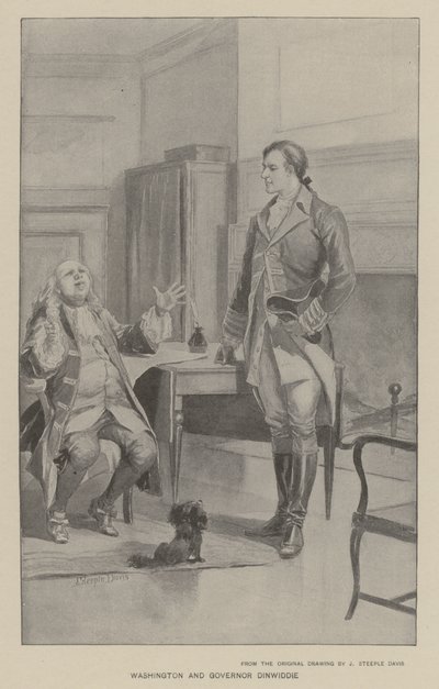 Washington en gouverneur Dinwiddie (litho) door J. (after) Steeple Davis