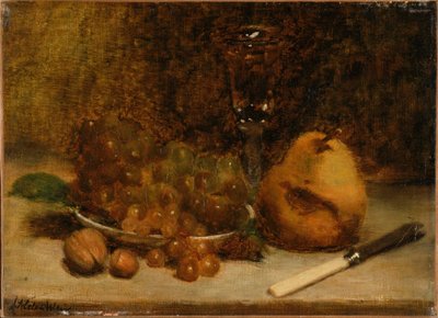 Druiven, mes en glas door J. Alden Weir